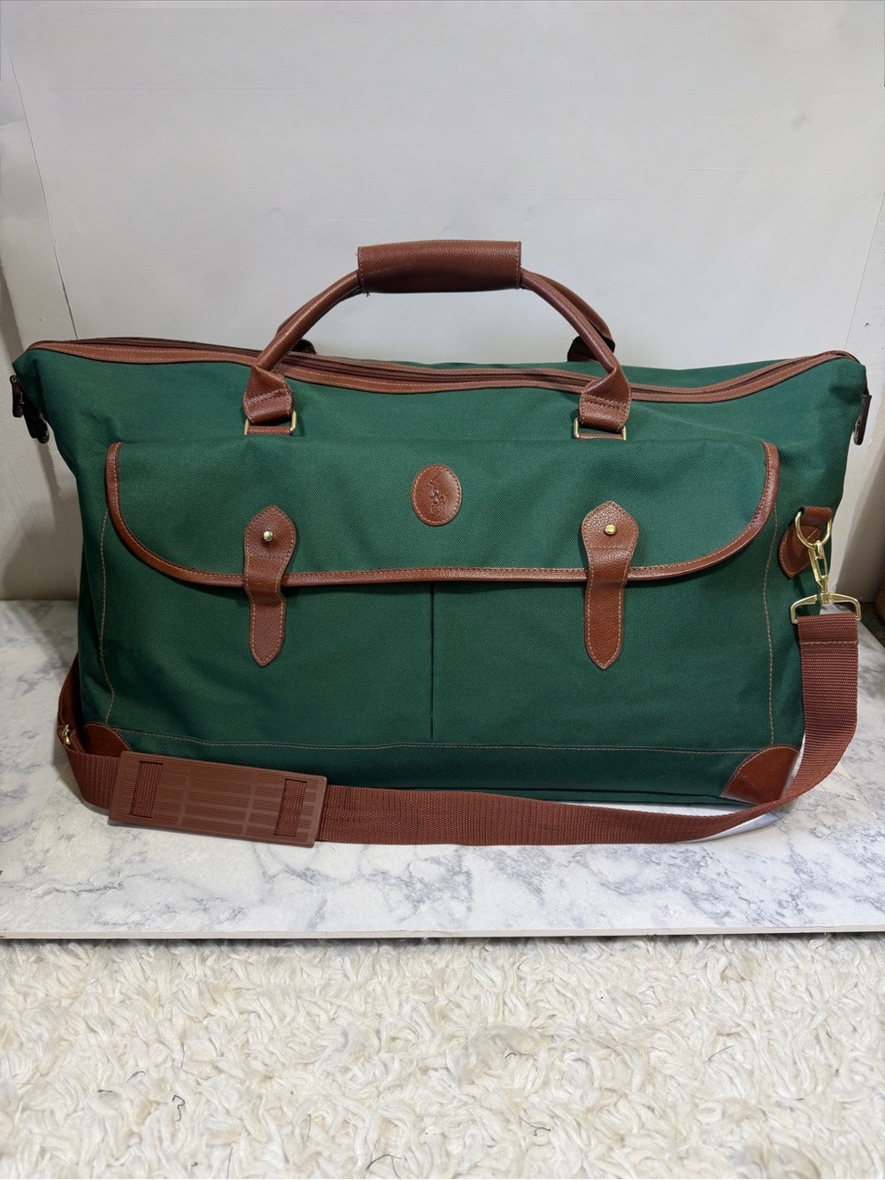 Vintage Ralph Lauren fragrance large green brown duffle travel crossbody bag